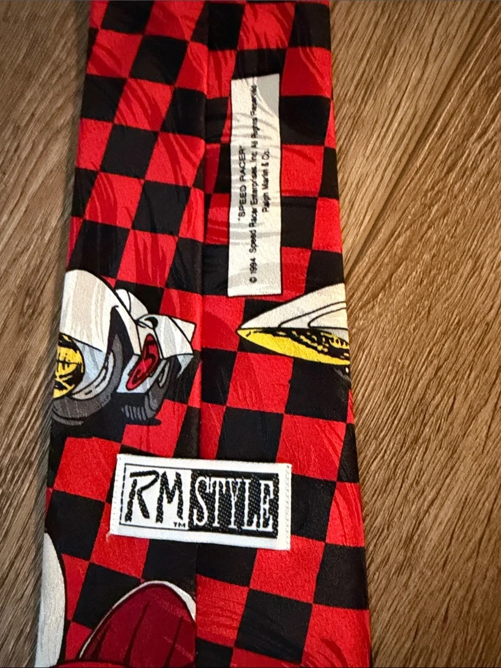 Ralph Marlin Red Black Novelty Tie with Multicolor Racing Graphics